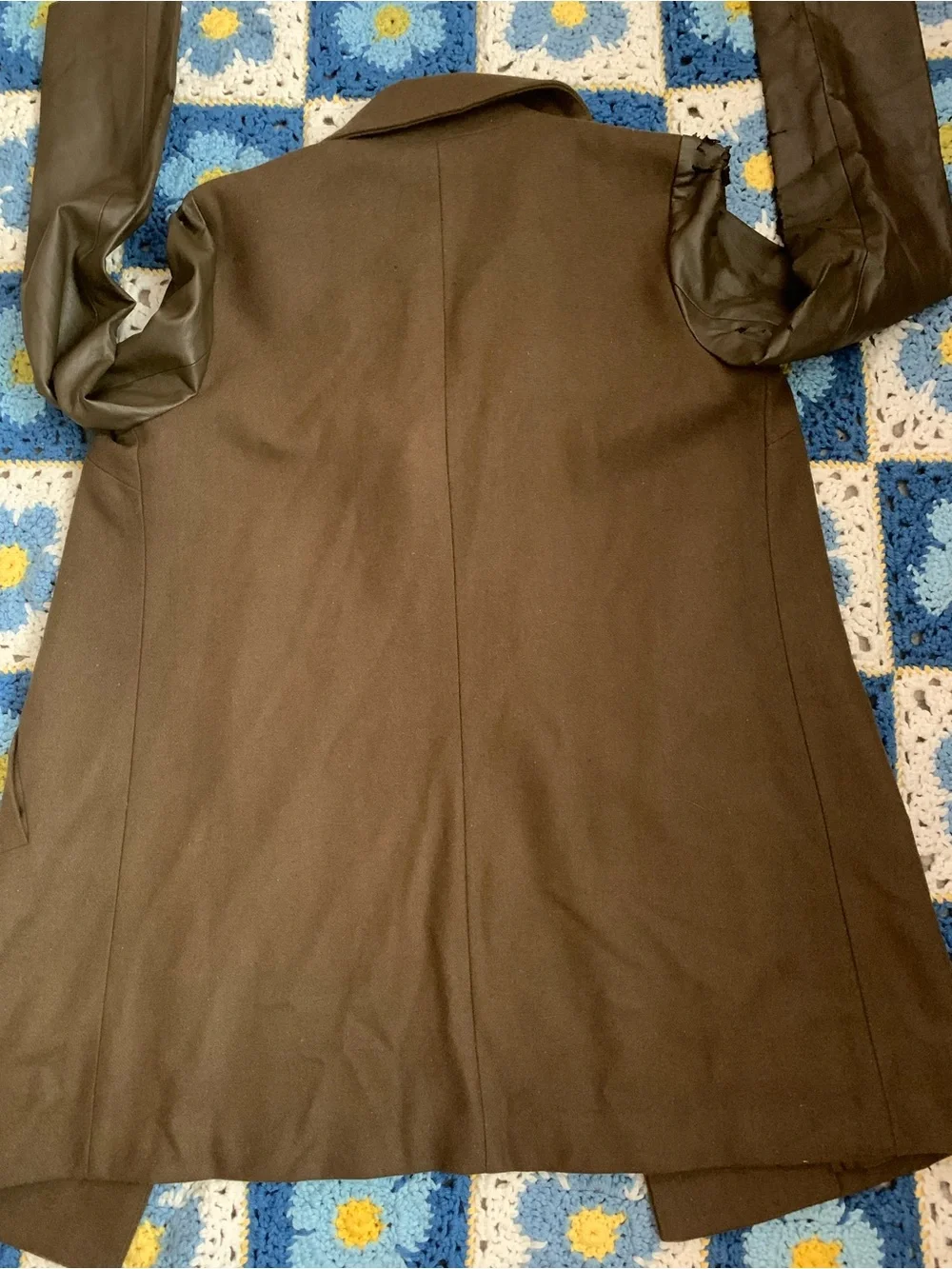 Tinley Road Olive Green Wool Blend Coat with Vegan Leather Sleeves
